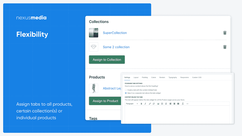 Product tabs with customizable look and feel
