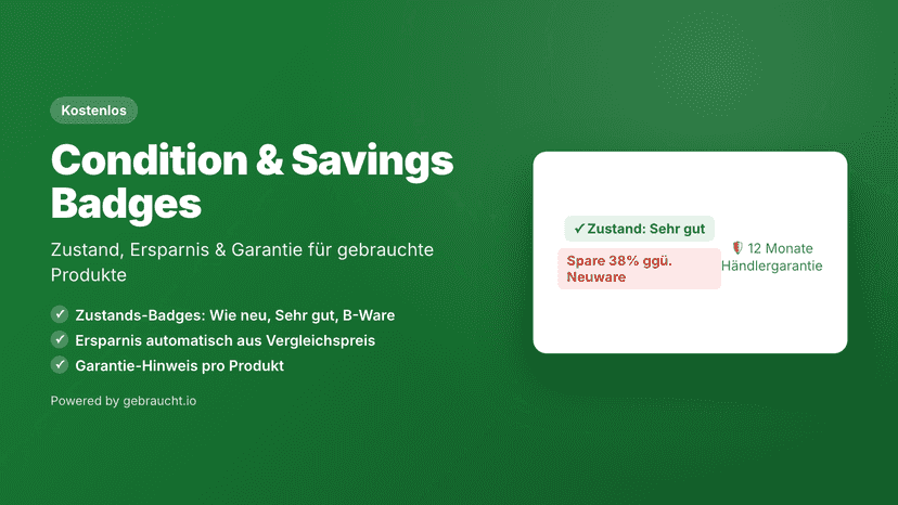 Zustands- und Ersparnis-Badges auf einer Produktseite