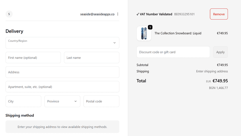 Valid VAT at checkout