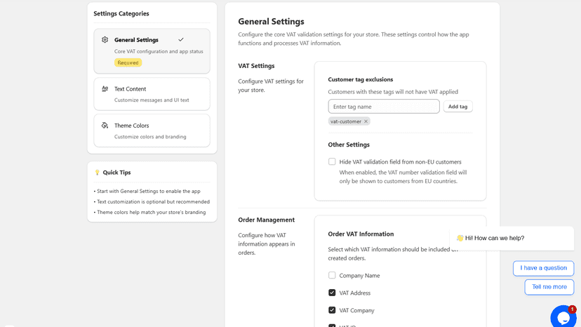 App configuration page