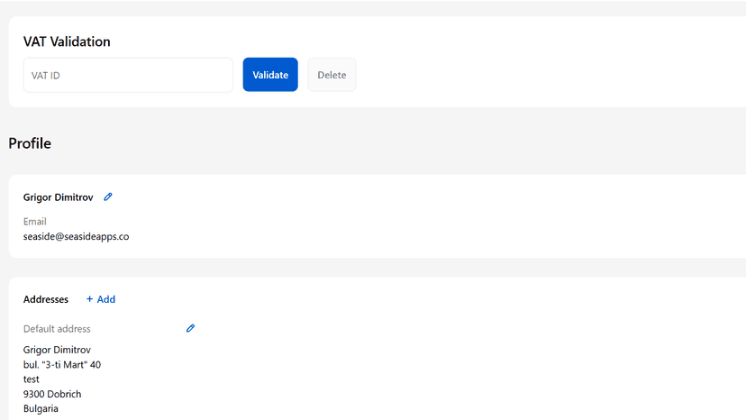 Account page VAT validation
