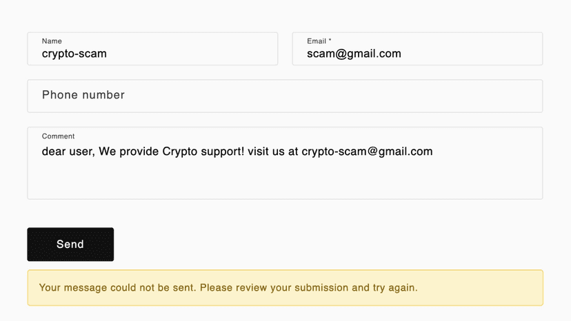 Contact form spam submission blocked by FormGuard