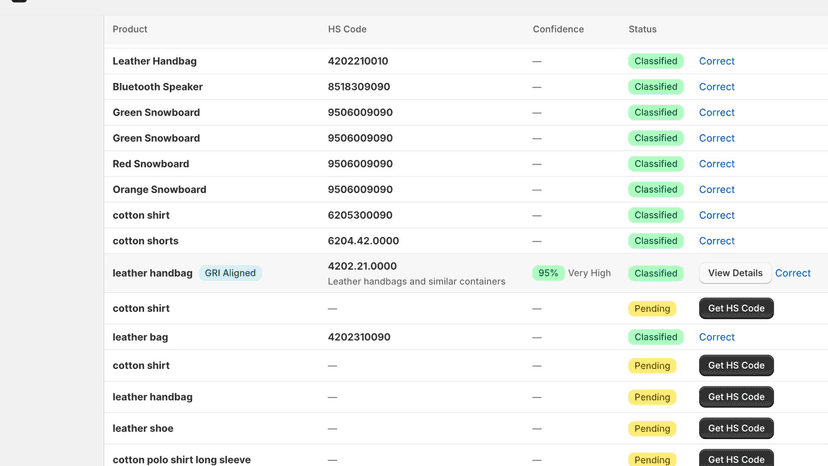 Bulk HS code classification — classify entire Shopify product ca