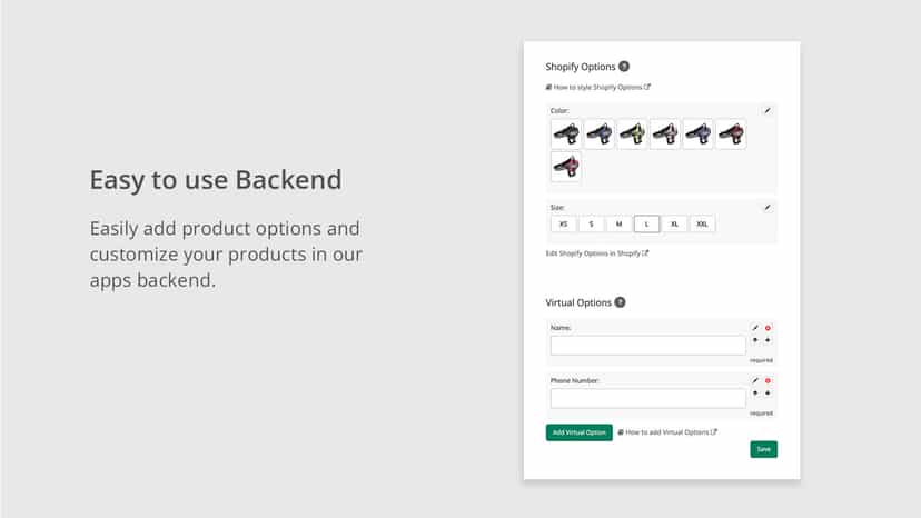 Shopify product options app, variant options