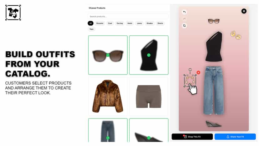 Build outfits from your catalog - select and arrange products