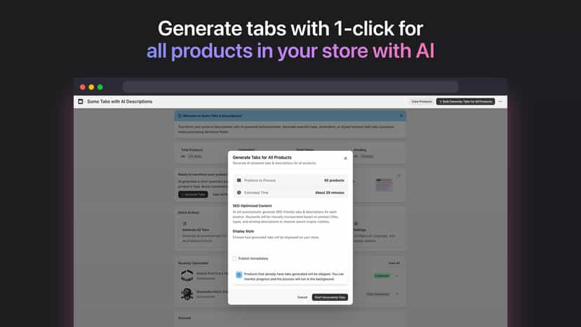 Bulk generate tabs for your products in your Shopify store