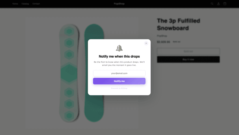 EZDrop notify-me popup on Shopify product page