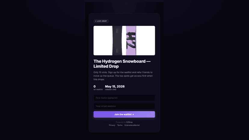 EZDrop public waitlist page with email signup form
