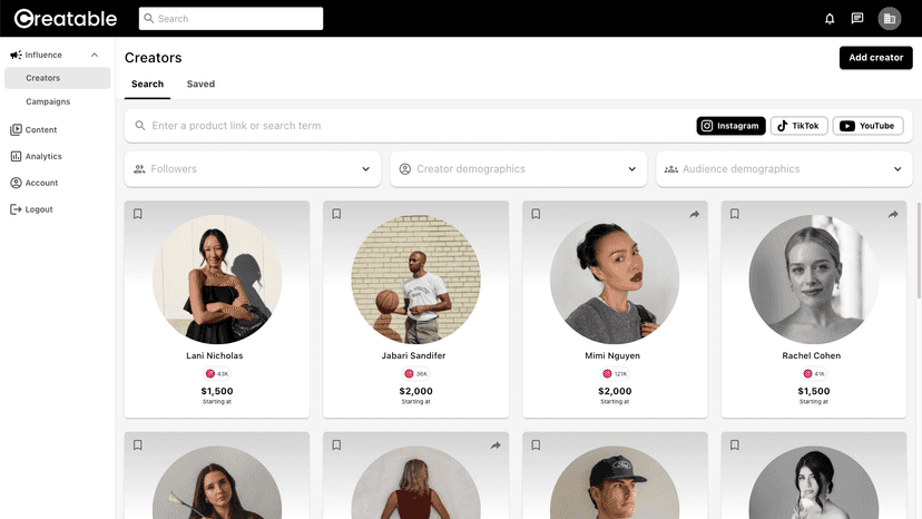 Enter a product to discover creators with AI