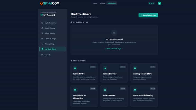Manage blog styles