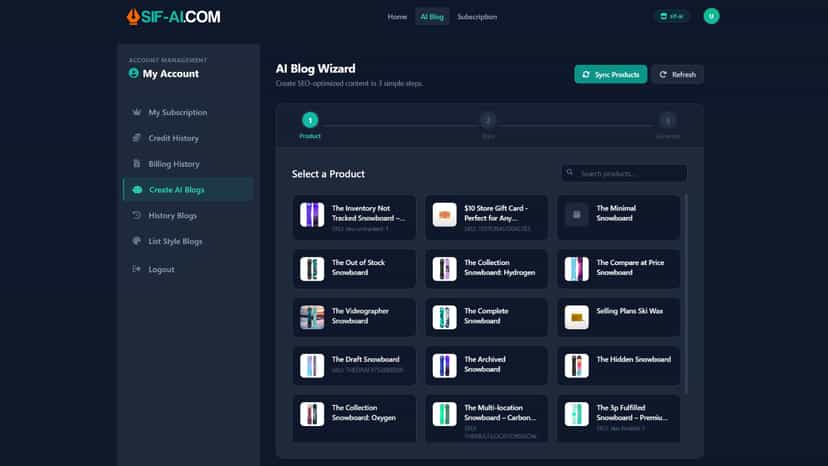 Select products for blog generation