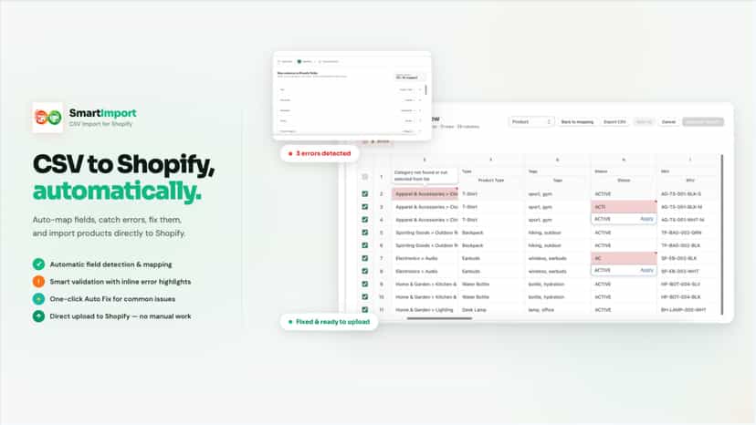 SmartImport CSV detection, validation, and auto fix