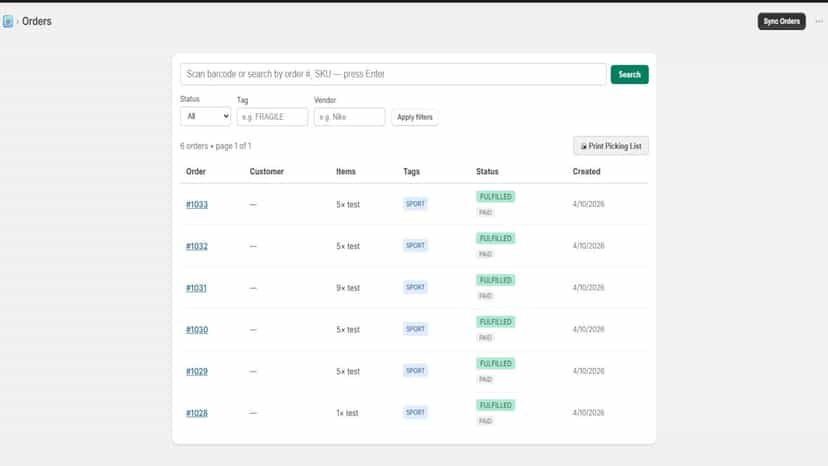 Orders Page