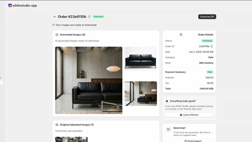Order dashboard with image delivery and download