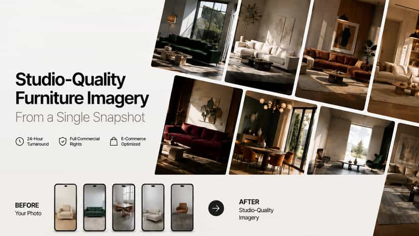 Furniture product imagery generated from one smartphone photo