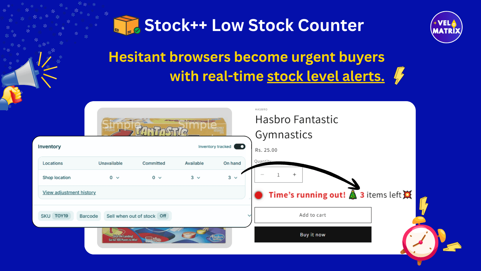 Stock++ 'LAST ONE AVAILABLE' urgency banner on a mobile screen.
