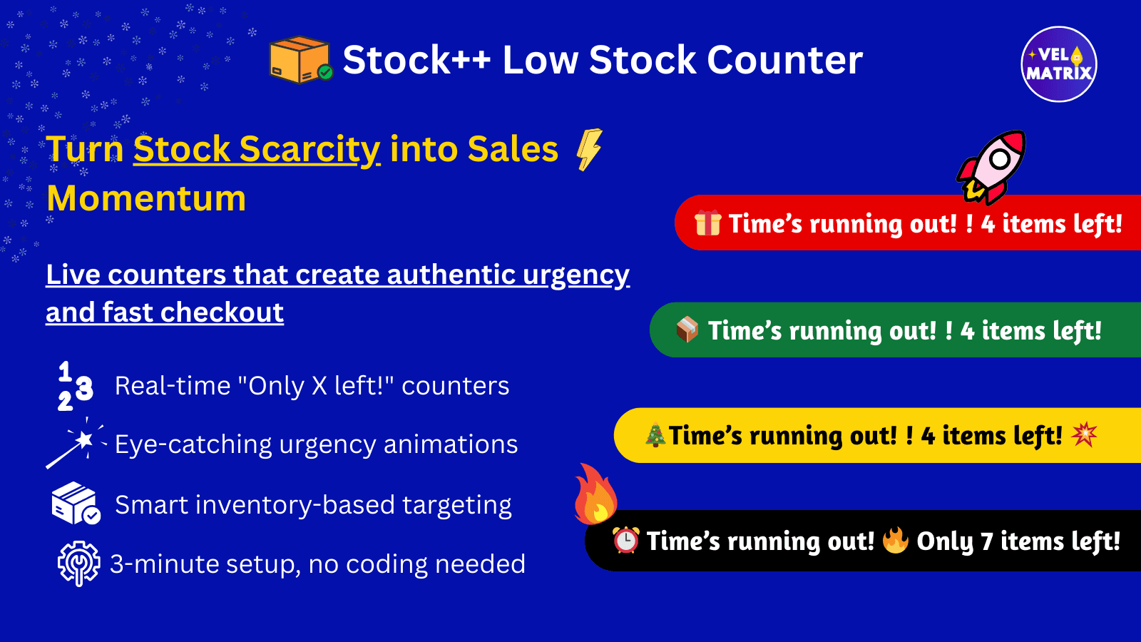 Stock++ low stock counter alert on a Shopify product page