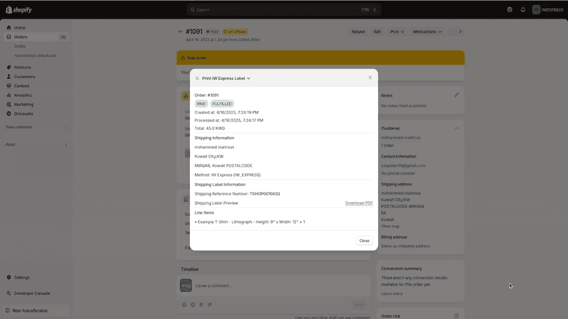 IW Express Print Label Admin Action