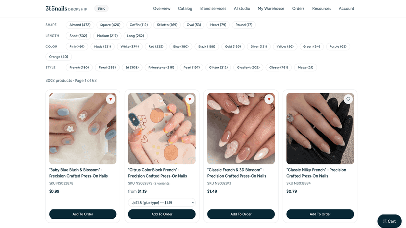 Product catalog with push to store buttons