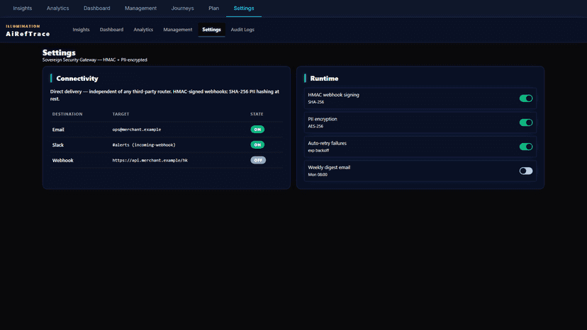AiRefTrace Settings — configure alerts and thresholds