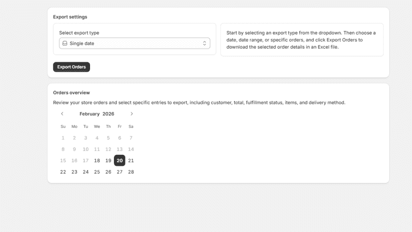 Export Shopify orders by a single date