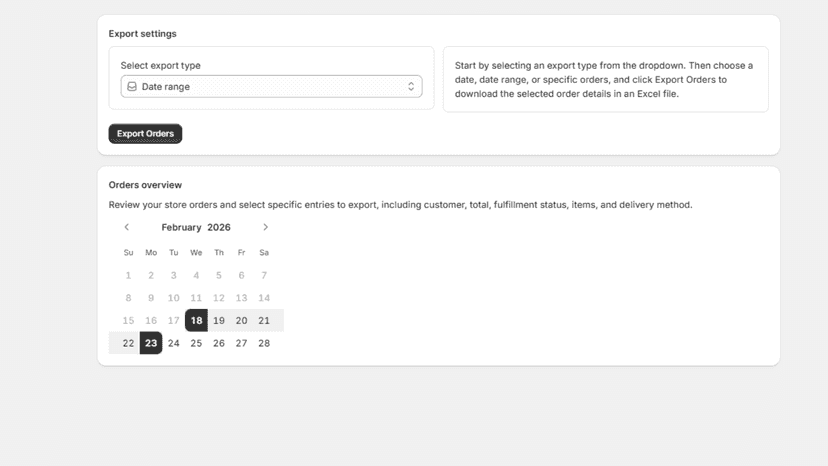 Export Shopify orders by a selected date range