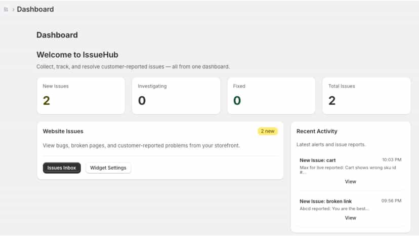 Issuehub dashboard