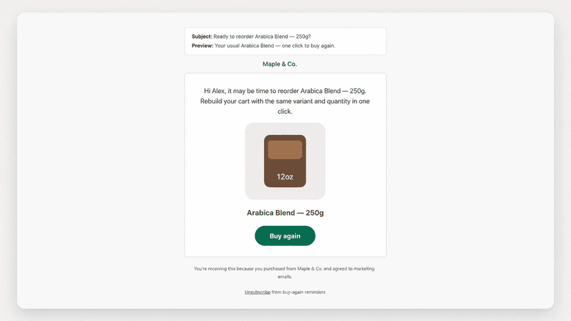 Send a test Buy Again email before going live