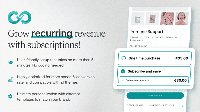 Recurring delivery widget on a Shopify product page
