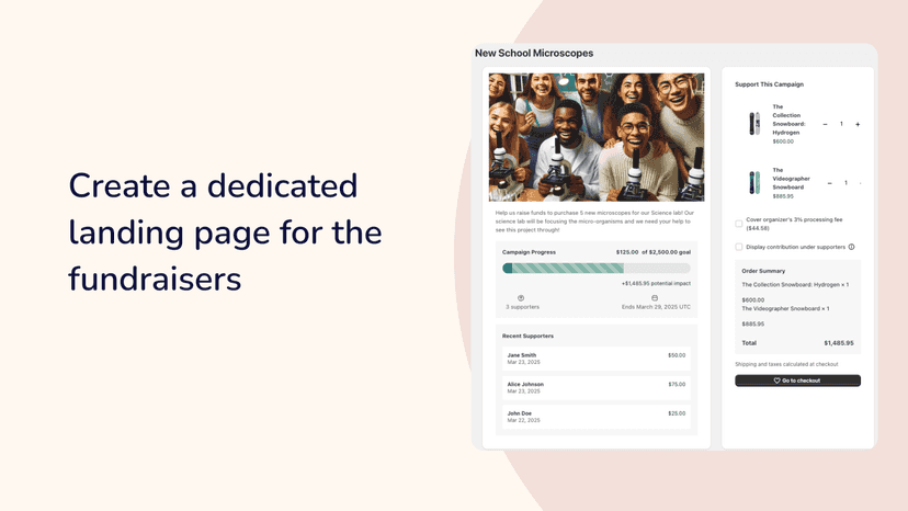 dedicated landing page for fundraiser