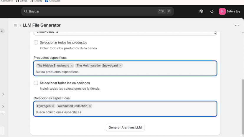 LLMs.txt Generator - Productos y colecciones marcadas