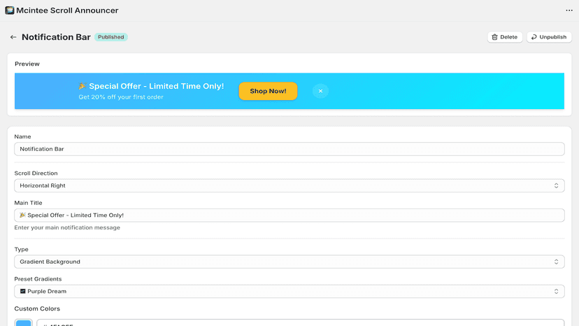 Settings Page