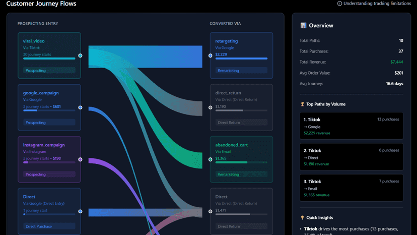 Flow Maps showing customer journey paths from ads to purchase