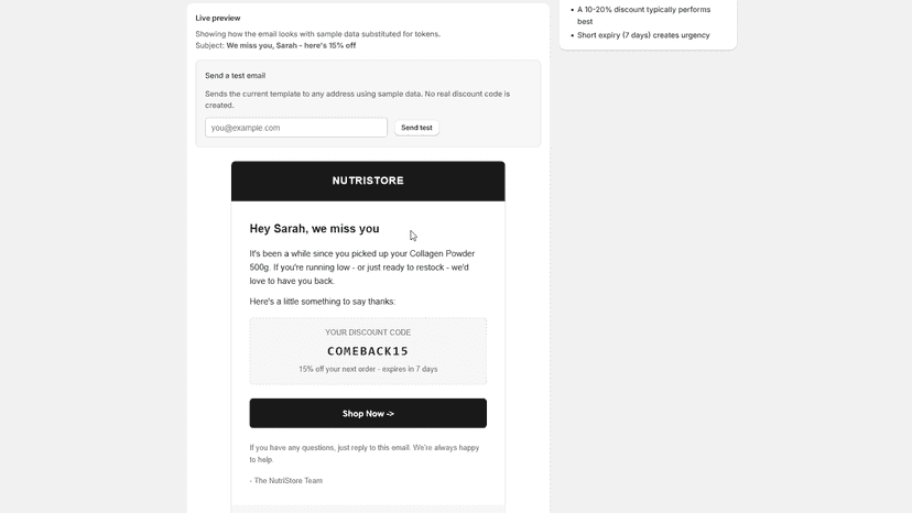 Email template editor with live rendered preview