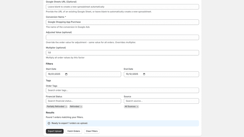 Export orders to a google ads specific format