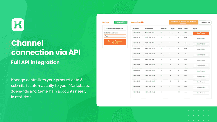 Koongo API Settings