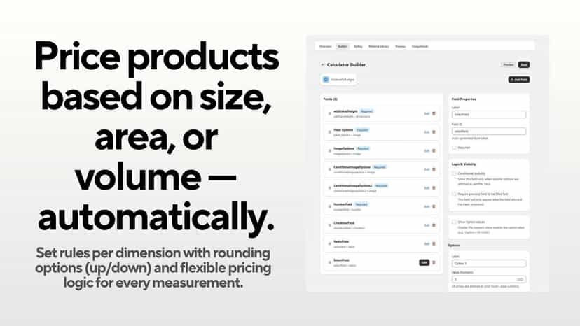Price products based on size, area or valume - automatically.