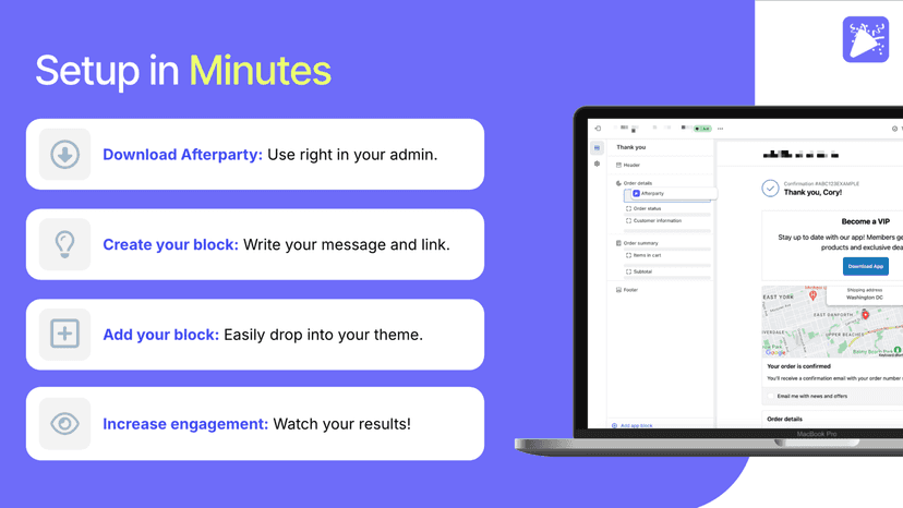 Setting up Afterparty is easy with checkout extensibility.