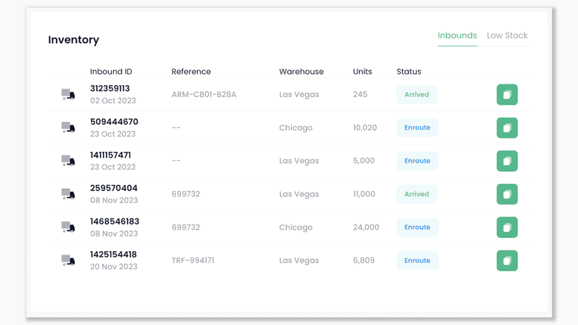 Get full visibility into inbound inventory shipments