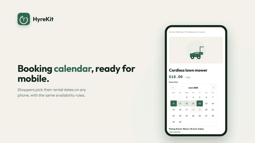 Rental booking calendar on a mobile product page