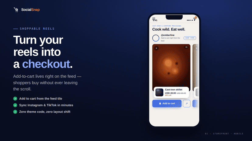 Shoppable Instagram feed on mobile with product popup
