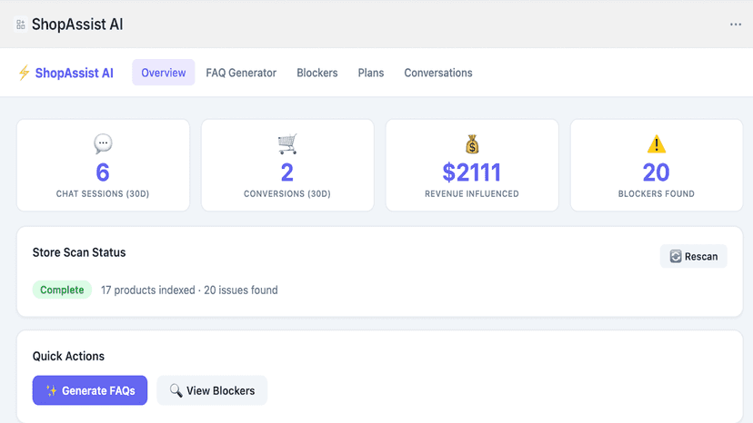 Store scanned: 17 products, 20 conversion blockers found