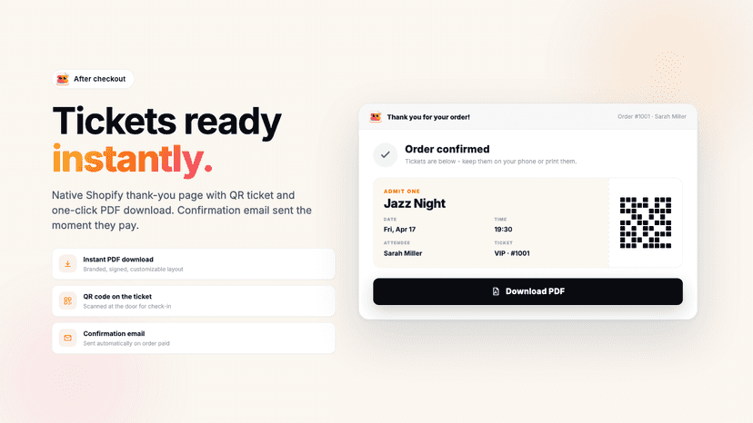download ticket on thank you page after purchase