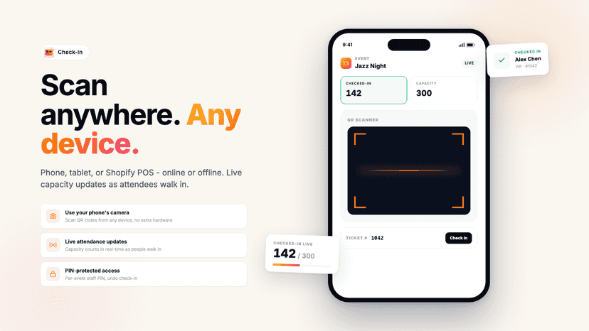 QR code scan to check in app for shopify