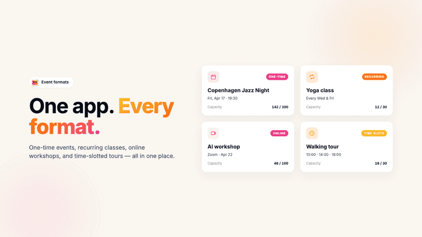 recurring events, online events, zoom, multi day events
