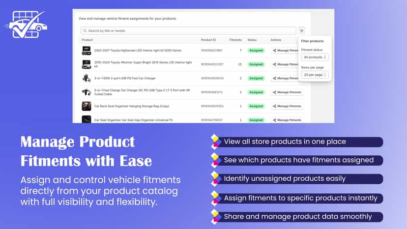 AutoFit Pro product fitment assignment dashboard