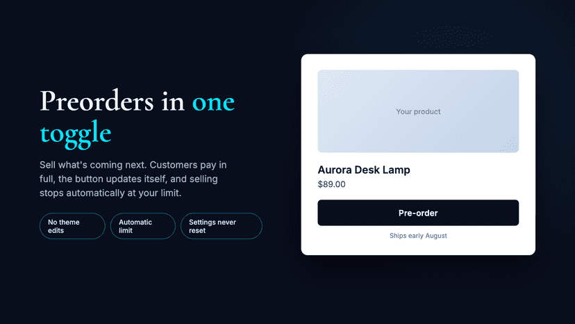 Product page with Pre-order button and shipping note