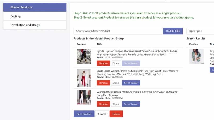Add products to your master product