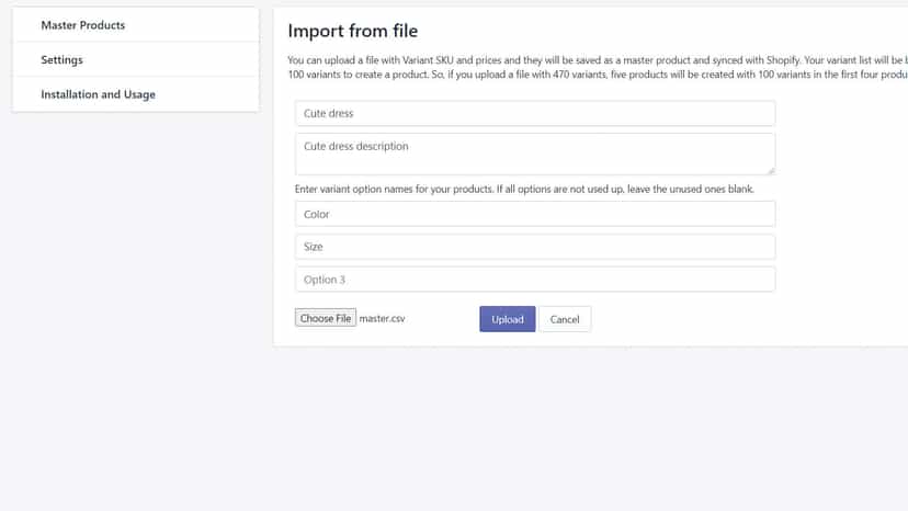 Import master product with 100+ SKUs from a CSV file