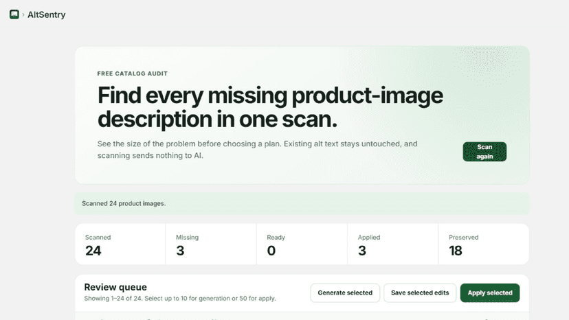 Free scan showing 24 images, 3 missing, and 18 preserved